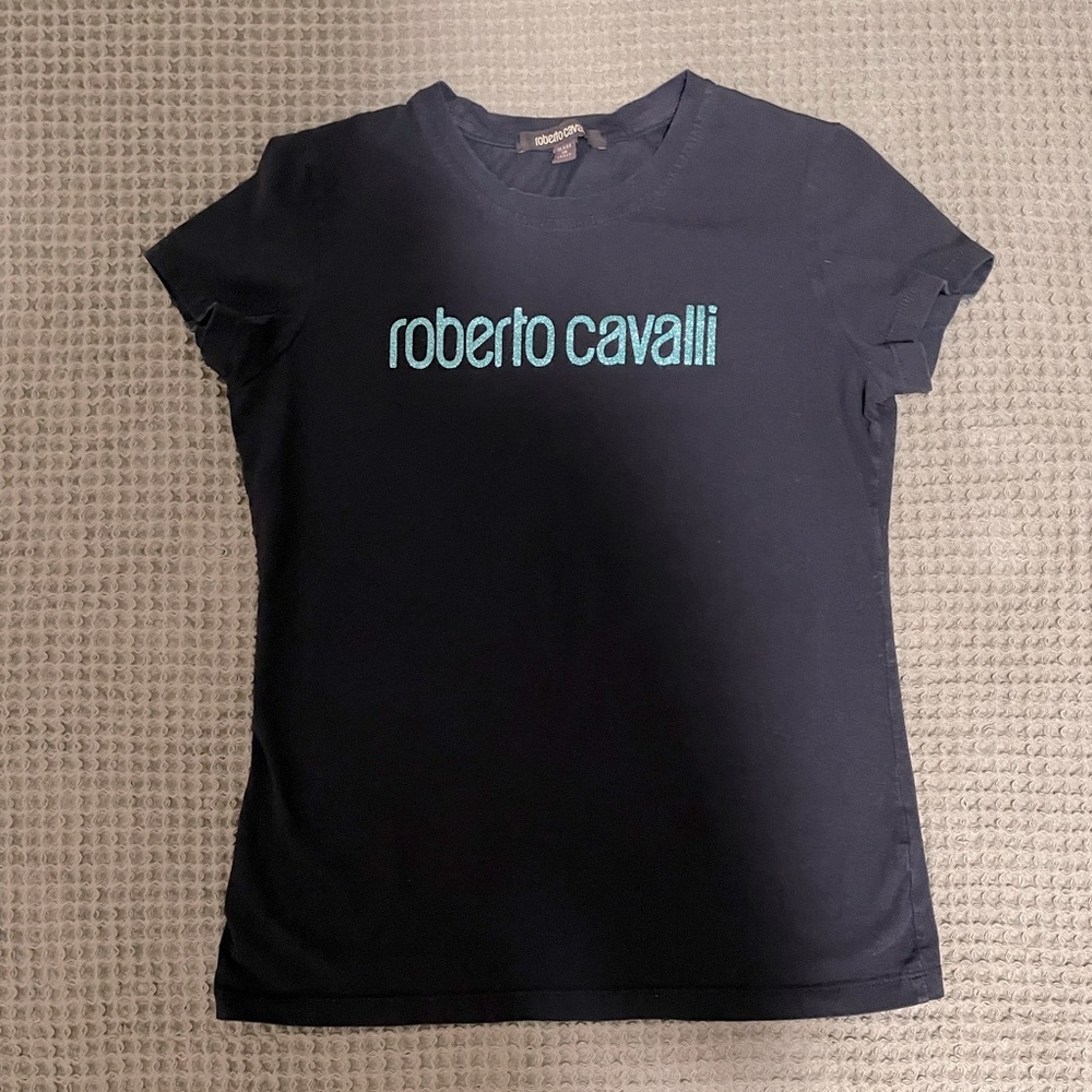 Roberto Cavalli Black Logo T-Shirt Sz M. Made in Italy